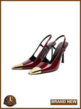 Slingback Heels Pointed Toe Stiletto High Heel Pumps Metal Cap Toe